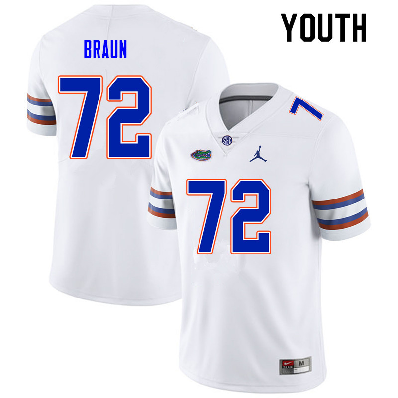 Youth #72 Josh Braun Florida Gators College Football Jerseys Sale-White - Click Image to Close